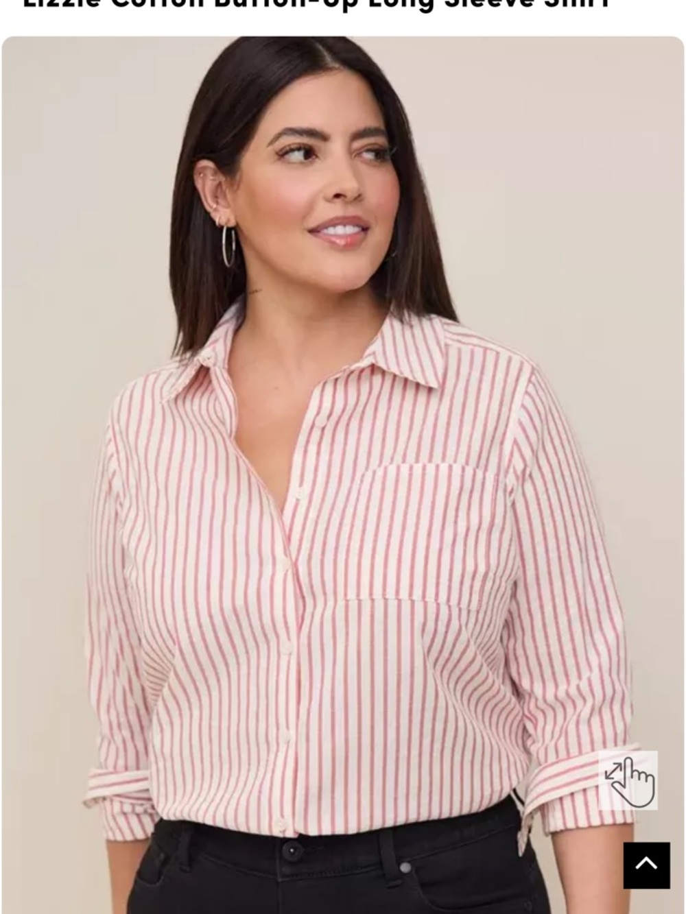 Torrid 2XL XXL Red and White Vertical Stripe Lizzie Cotton Button-Down Shirt